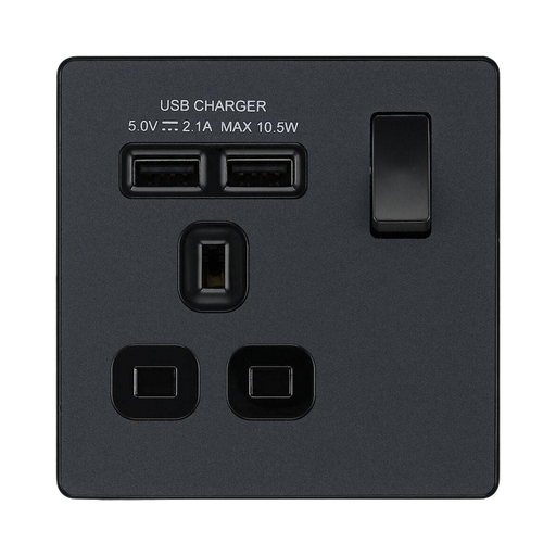 BG Evolve Matt Grey 13A Single USB Socket PCDMG21U2B