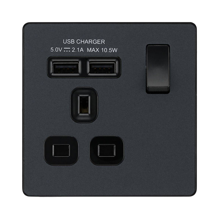 BG Evolve Matt Grey 13A Single USB Socket PCDMG21U2B
