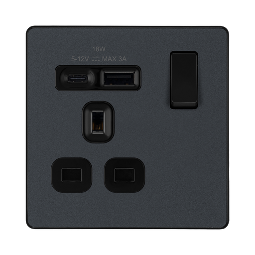 BG Evolve Matt Grey 13A A+C USB Socket PCDMG21UAC18B