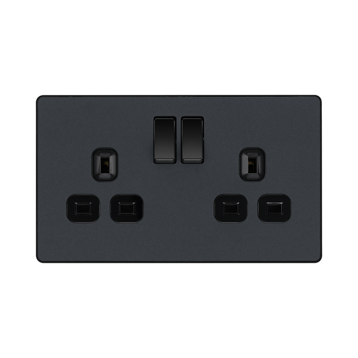 BG Evolve Matt Grey 13A Double Socket PCDMG22B