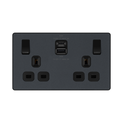 BG Evolve Matt Grey 13A Double USB Socket with 45W A+C Ports PCDMG22UAC45B