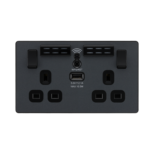 BG Evolve Matt Grey WiFi Extender with 13A double USB Socket PCDMG22UWRB