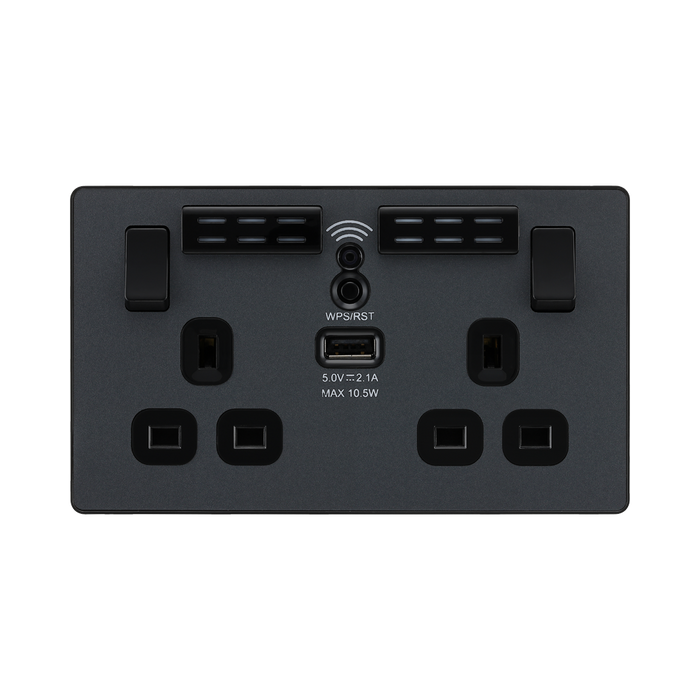 BG Evolve Matt Grey WiFi Extender with 13A double USB Socket PCDMG22UWRB