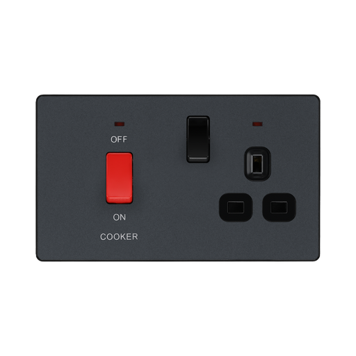 BG Evolve Matt Grey 45A Cooker Switch with double pole switch and LED PCDMG70B