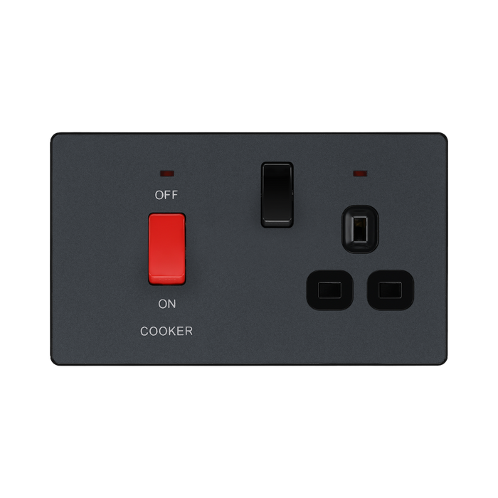 BG Evolve Matt Grey 45A Cooker Switch with double pole switch and LED PCDMG70B