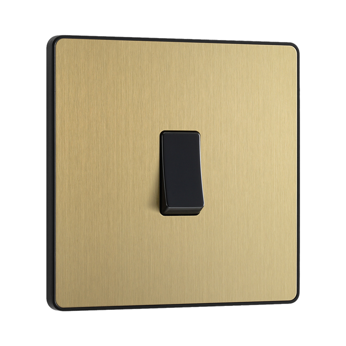 Angled view of BG Evolve Satin Brass 1G 2W Light Switch