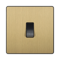 Front view of BG Evolve Satin Brass 10A Retractive Press Switch