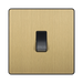 Front view of BG Evolve Satin Brass 10A Retractive Press Switch