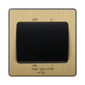 Front view of BG Evolve Satin Brass 10A Fan Isolator Switch