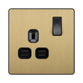 Front view of BG Evolve Satin Brass 13A Single Socket