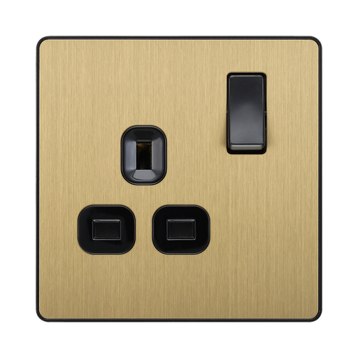 Front view of BG Evolve Satin Brass 13A Single Socket