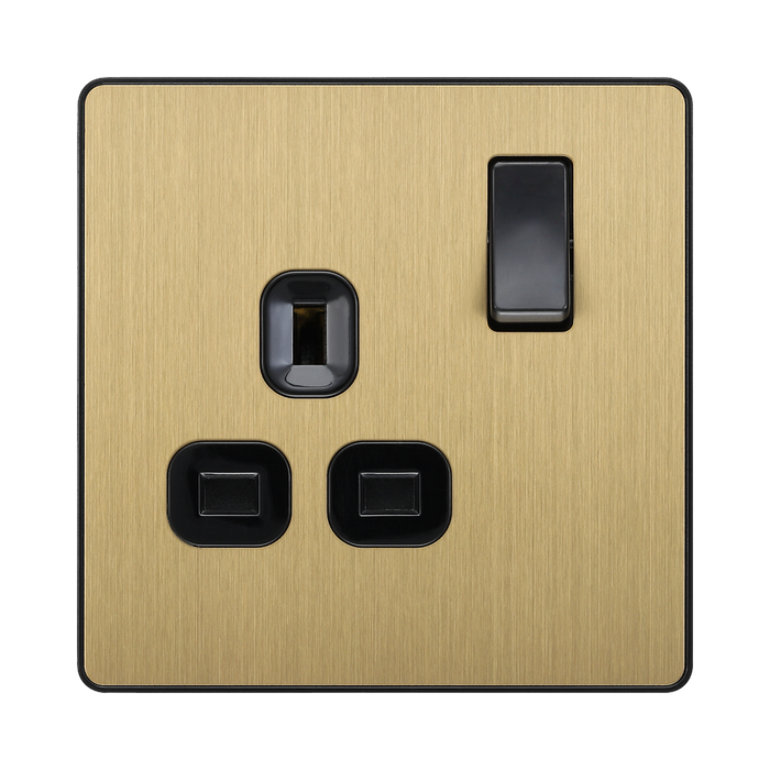 Front view of BG Evolve Satin Brass 13A Single Socket
