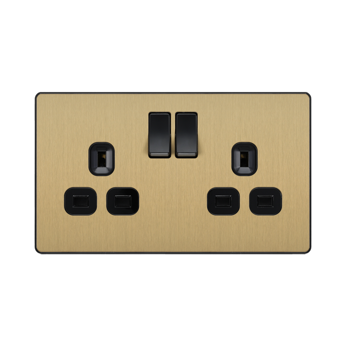 Front view of BG Evolve Satin Brass 13A Double Socket