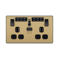 Front view of BG Evolve Satin Brass WiFi Extender with 13A double USB Socket