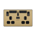 Front view of BG Evolve Satin Brass WiFi Extender with 13A double USB Socket