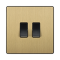 Front view of BG Evolve Satin Brass 2G Intermediate Light Switch PCDSB2GINTB
