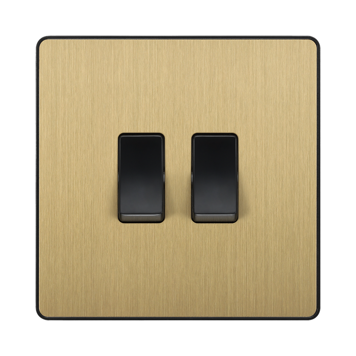 Front view of BG Evolve Satin Brass 2G Intermediate Light Switch PCDSB2GINTB