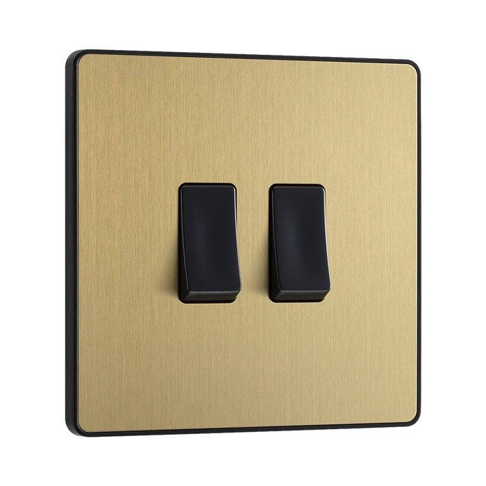 BG Evolve Satin Brass 2G 2W Light Switch PCDSB42B