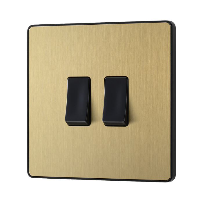 BG Evolve Satin Brass 2G 2W Light Switch PCDSB42B