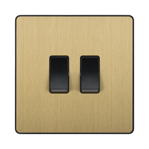 Front view of BG Evolve Satin Brass 2G 2W Light Switch