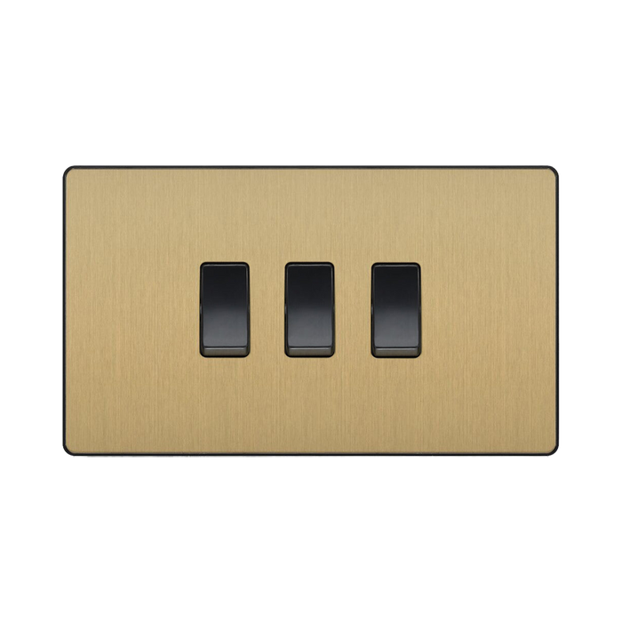 BG Evolve Satin Brass 3G 2W Light Switch PCDSB432B