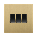 Front view of BG Evolve Satin Brass 3G 2W Light Switch
