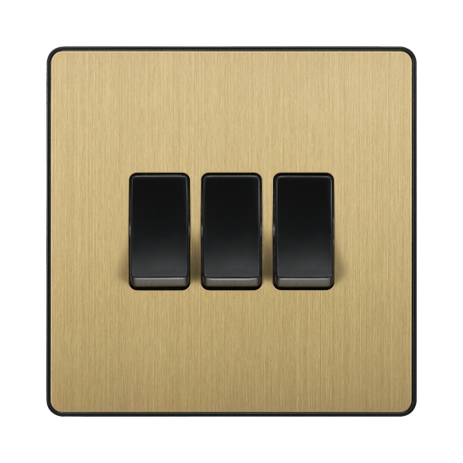 Front view of BG Evolve Satin Brass 3G 2W Light Switch