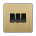 Front view of BG Evolve Satin Brass 3G 2W Light Switch