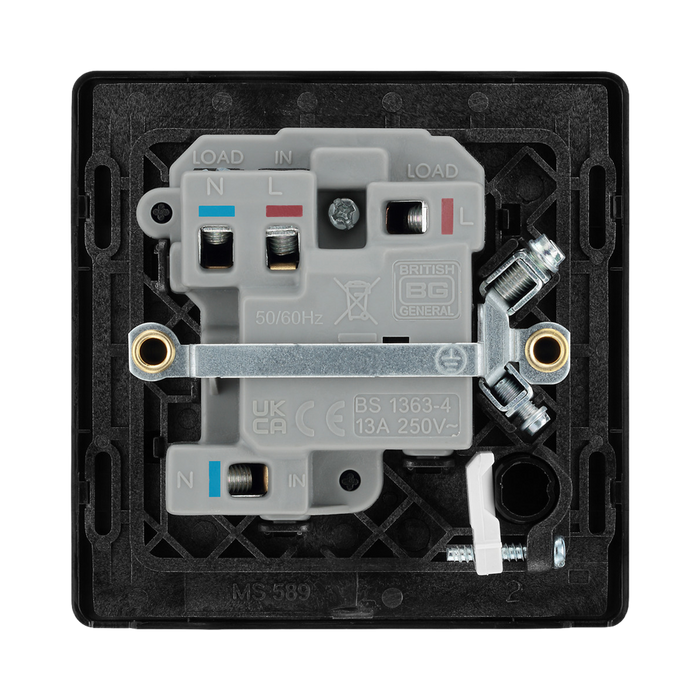 BG Evolve Satin Brass 13A Switched Spur with LED and Flex Outlet PCDSB52B