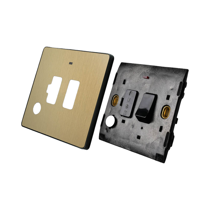 BG Evolve Satin Brass 13A Switched Spur with LED and Flex Outlet PCDSB52B