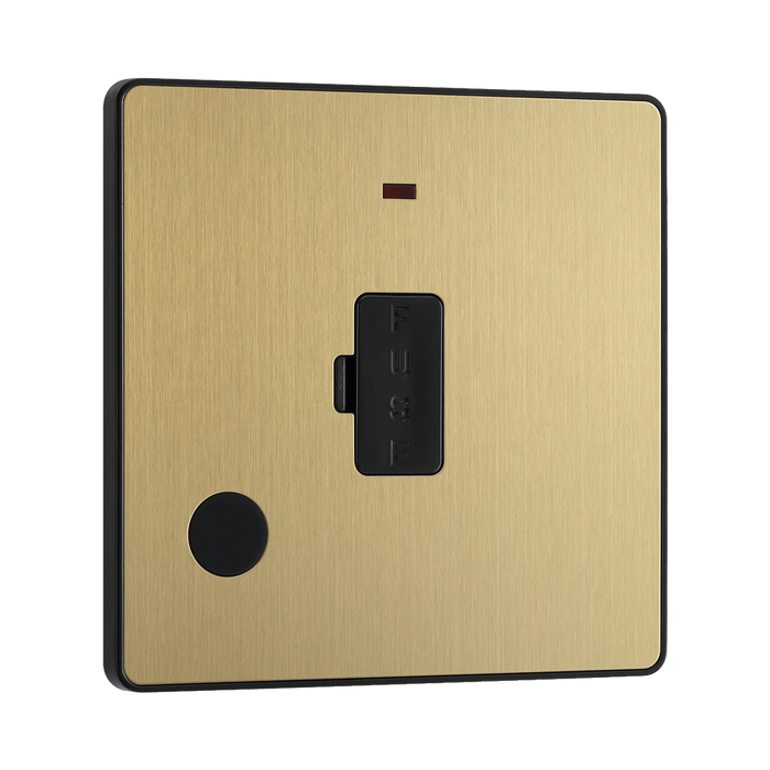 BG Evolve Satin Brass 13A Unswitched Spur with LED and Flex Outlet PCDSB54B