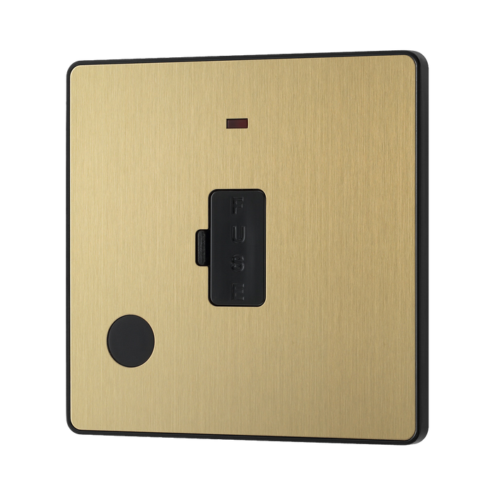 BG Evolve Satin Brass 13A Unswitched Spur with LED and Flex Outlet PCDSB54B