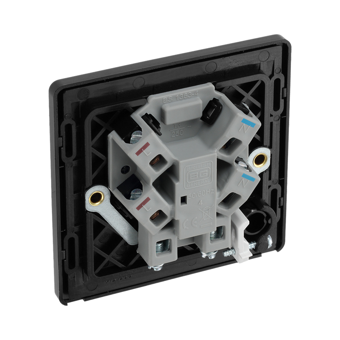 BG Evolve Satin Brass 13A Unswitched Spur with LED and Flex Outlet PCDSB54B