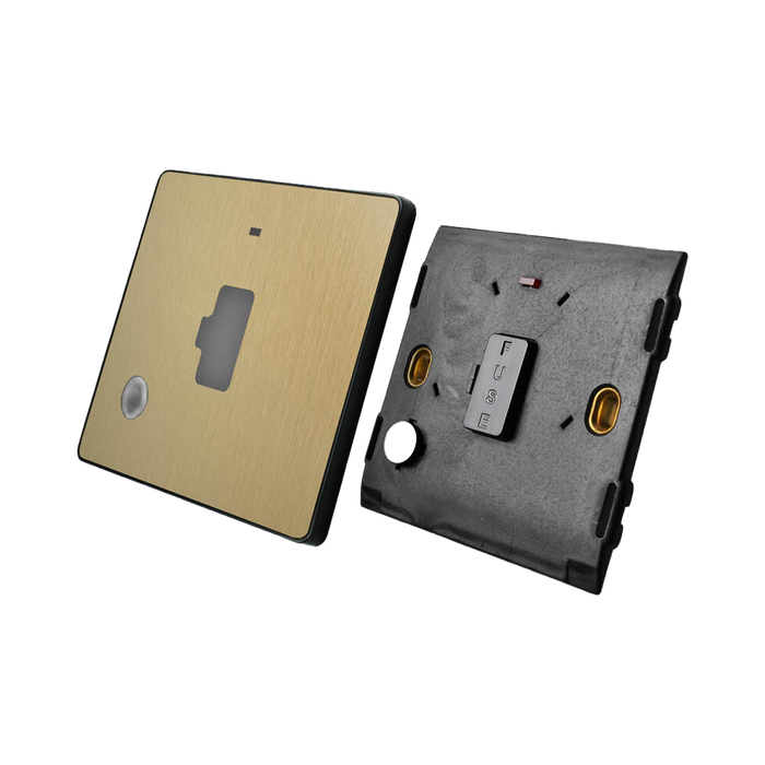 BG Evolve Satin Brass 13A Unswitched Spur with LED and Flex Outlet PCDSB54B