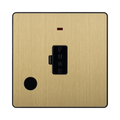 Front view of BG Evolve Satin Brass 13A Unswitched Spur with LED and Flex Outlet