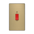 Front view of BG Evolve Satin Brass 45A double pole switch with LED