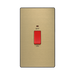 Front view of BG Evolve Satin Brass 45A double pole switch with LED