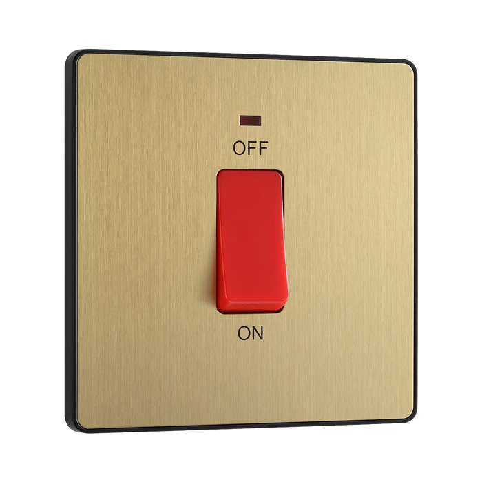 BG Evolve Satin Brass 45A double pole switch with LED PCDSB74B