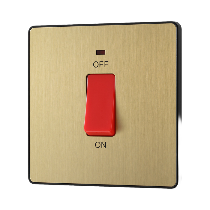 BG Evolve Satin Brass 45A double pole switch with LED PCDSB74B