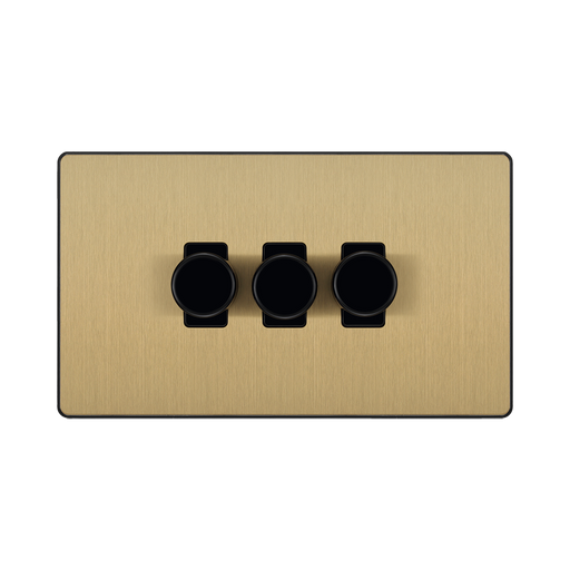 Front view of BG Evolve Satin Brass 3G Dimmer Switch