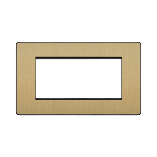 Front view of BG Evolve Satin Brass 4G Euro Module Plate