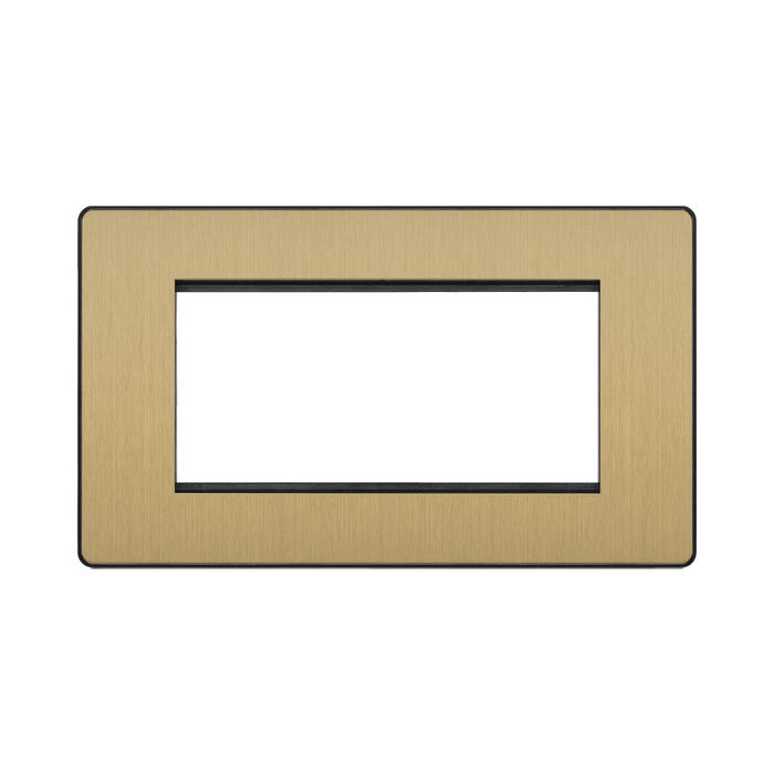 Front view of BG Evolve Satin Brass 4G Euro Module Plate