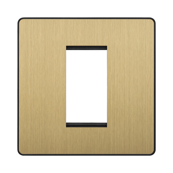 Front view of BG Evolve Satin Brass 1G Euro Module Plate
