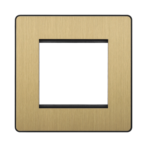 Front view of BG Evolve Satin Brass 2G Euro Module Plate
