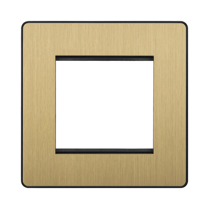 Front view of BG Evolve Satin Brass 2G Euro Module Plate