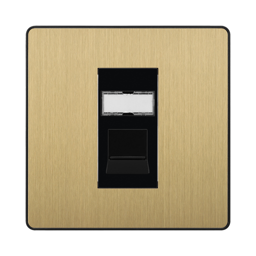 Front view of BG Evolve Satin Brass RJ45 Cat5E Data Outlet