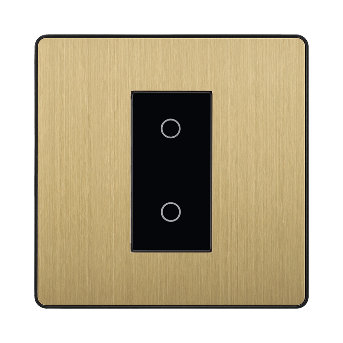 Front view of BG Evolve Satin Brass 1G  Master Touch Dimmer Switch