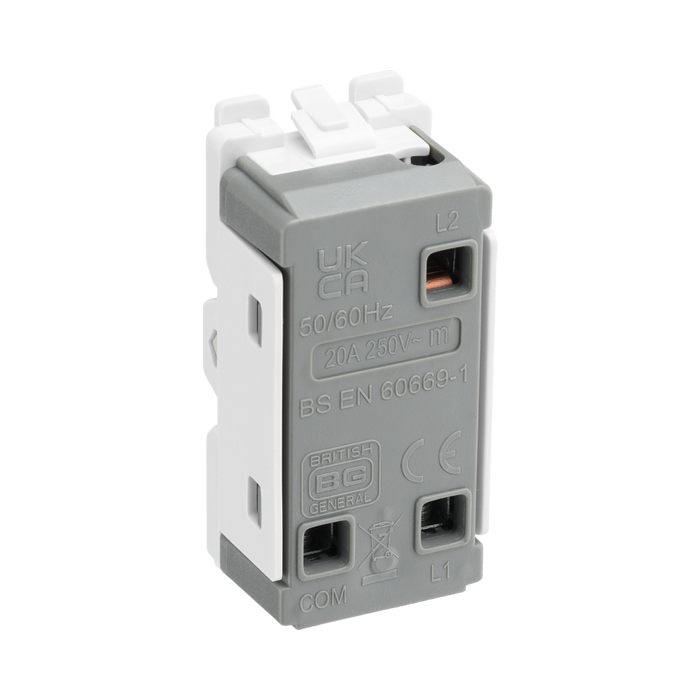 BG Antique Brass 20A 2 Way Single Pole Centre Off Grid Switch RAB12C – product view 2