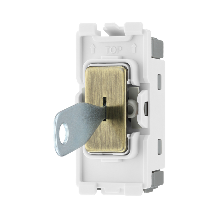 BG Antique Brass 20A Double Pole Grid Key Switch RAB30KY – product view 2