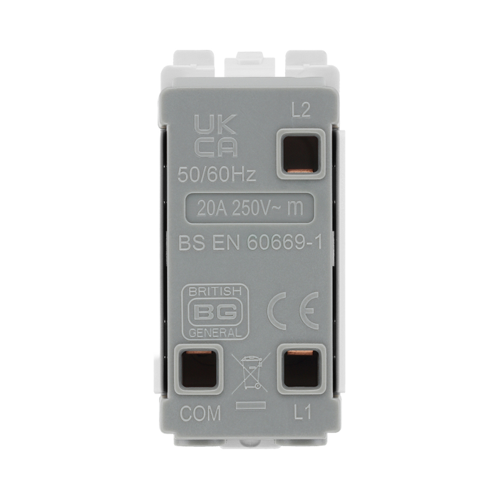 BG Black Nickel 20A 2 Way Single Pole Centre Off Grid Switch RBN12C – product view 3
